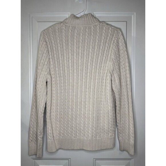 JEANNE PIERRE Vintage 1/4 Zip Cream Cable Knit Sweater Chunky Cabin Preppy XL - Picture 3 of 10